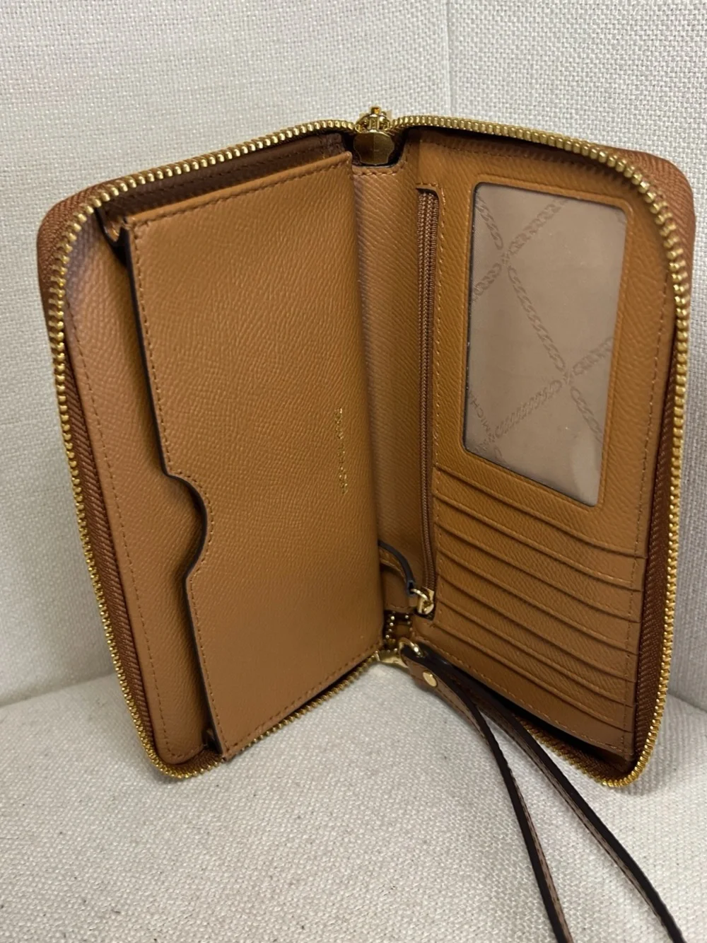 Michael Kors Cognac Saffiano Zip Wristlet